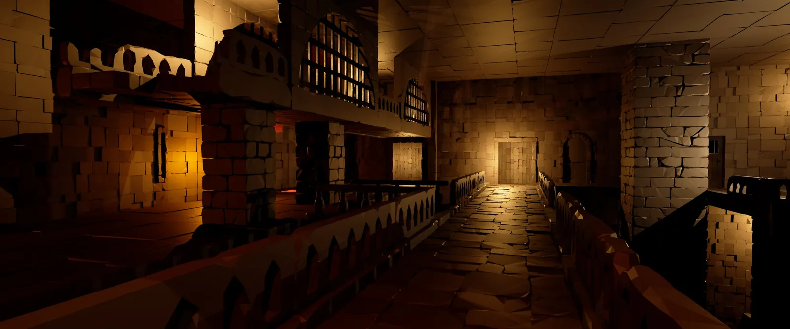 A dungeon corridor lit by an eerie warm glow — the corruption spreads